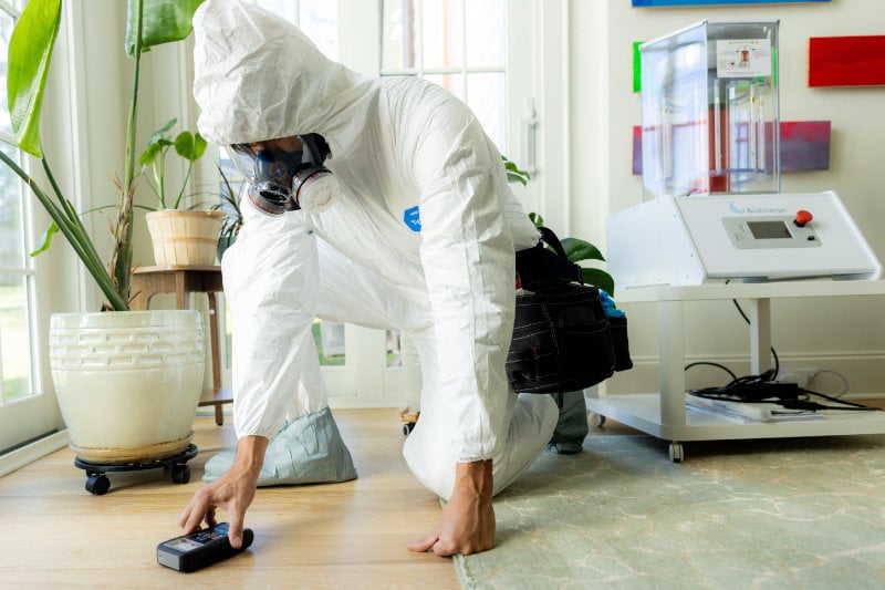 Chapman Stephens in tyvek suit